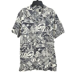 NEW Reef Beckham Camp Shirt Mens Small Tribal Fish Perforated Wicking Button Up